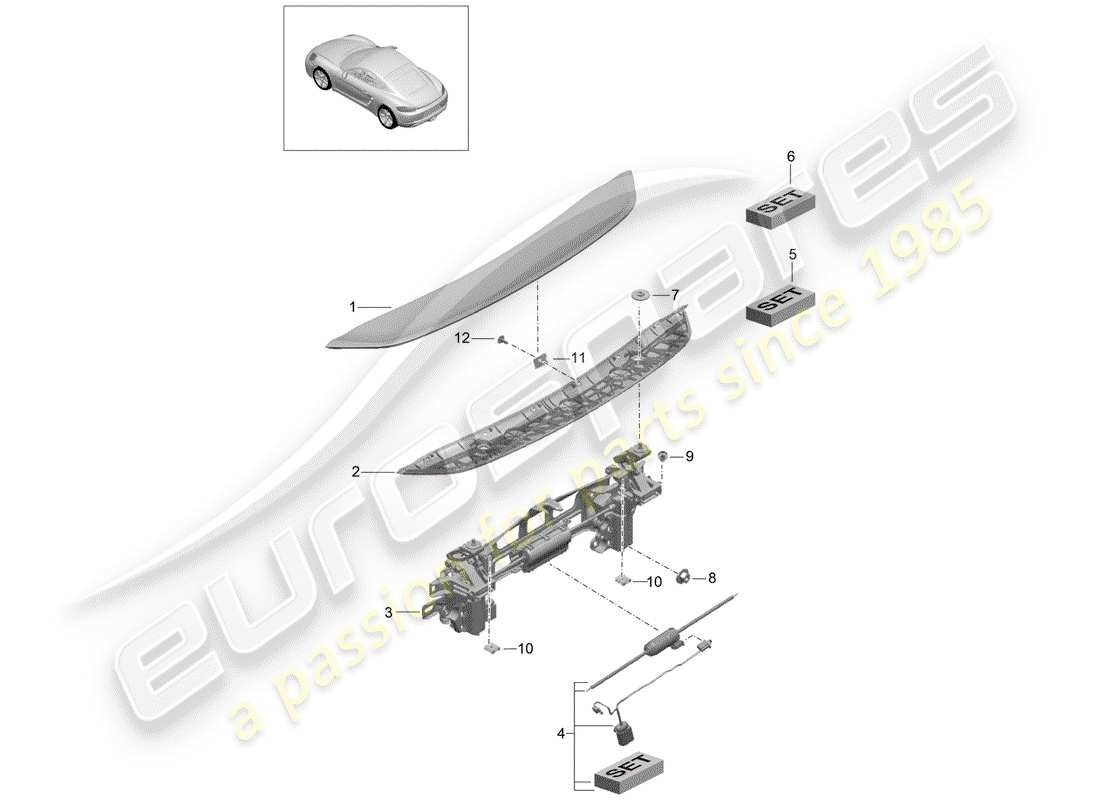 porsche 2017 (718 cayman) rear spoiler part diagram