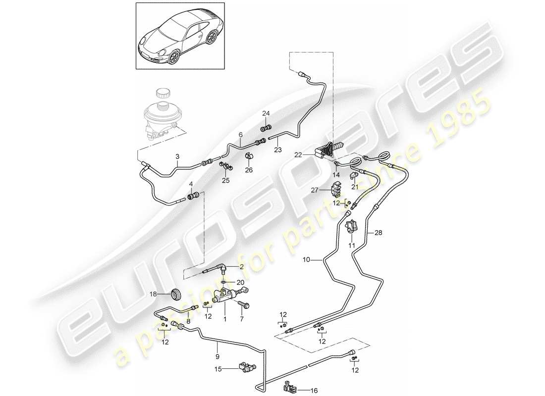 porsche 2010 (997-2) hydraulic clutch part diagram