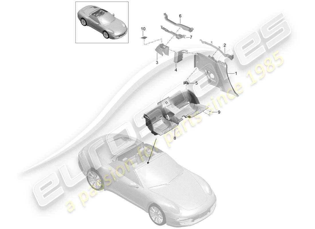 porsche 2012 (991-1) side trim panel part diagram