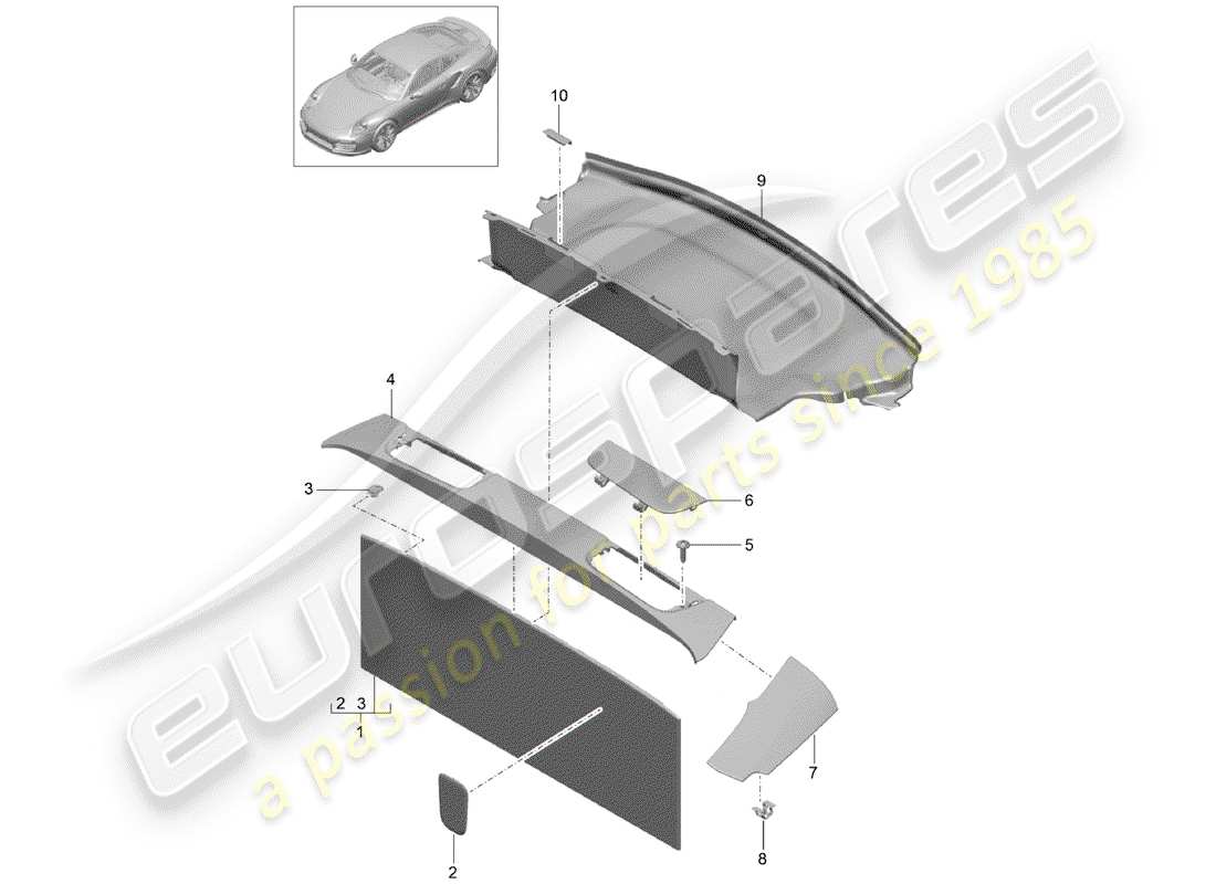 porsche 2020 (991-2 turbo) lining part diagram