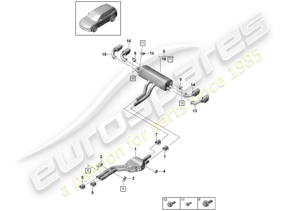 porsche 2018 (cayenne e3 9ya/9yb) exhaust system part diagram