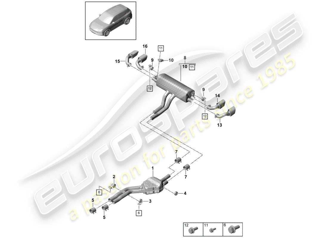 porsche cayenne e3 (2018) exhaust system parts diagram