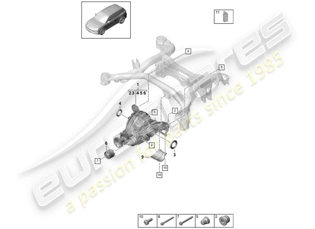 porsche cayenne e3 (2018) rear axle differential parts diagram