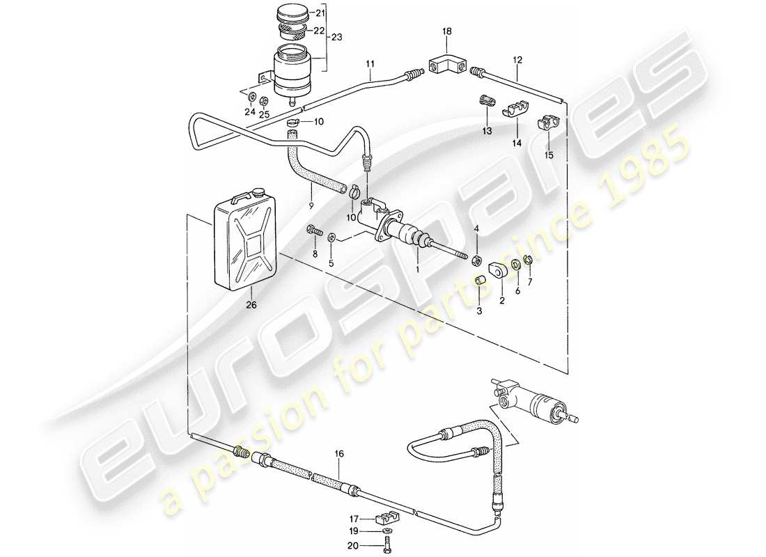 porsche 1988 (959) clutch actuation - clutch master cylinder - lines part diagram