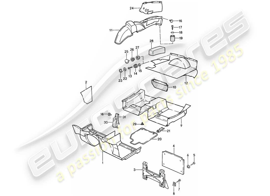 porsche 1986 (944) trims part diagram