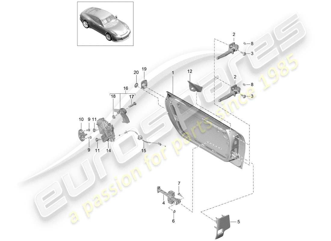 porsche 2020 (991-2 r/gt3/rs) door shell part diagram