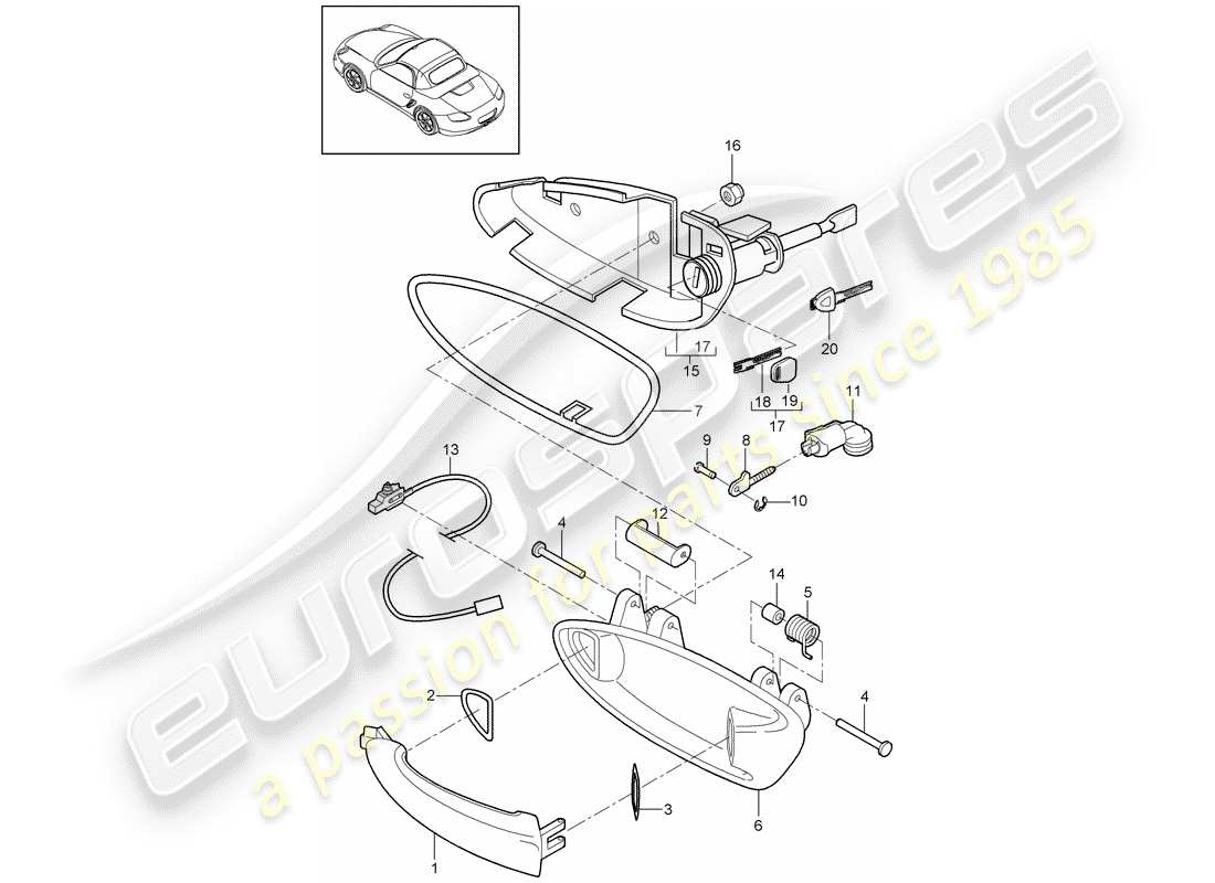 porsche 2011 (987 boxster) door handle part diagram