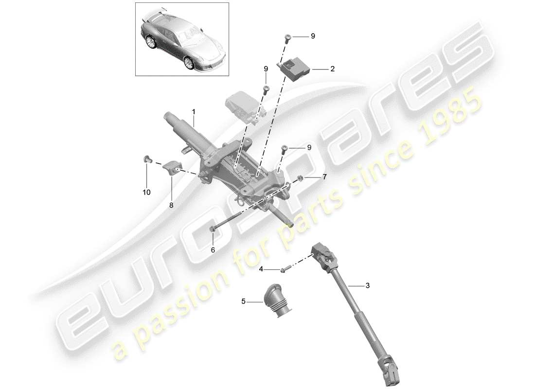 porsche 2015 (991-1 r/gt3/rs) steering column part diagram