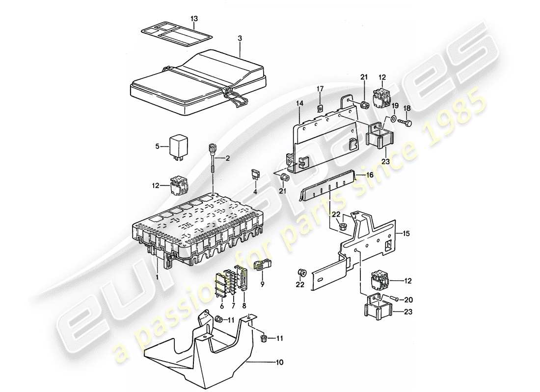porsche 1992 (968) fuse box/relay plate - 1 + 2 parts diagram