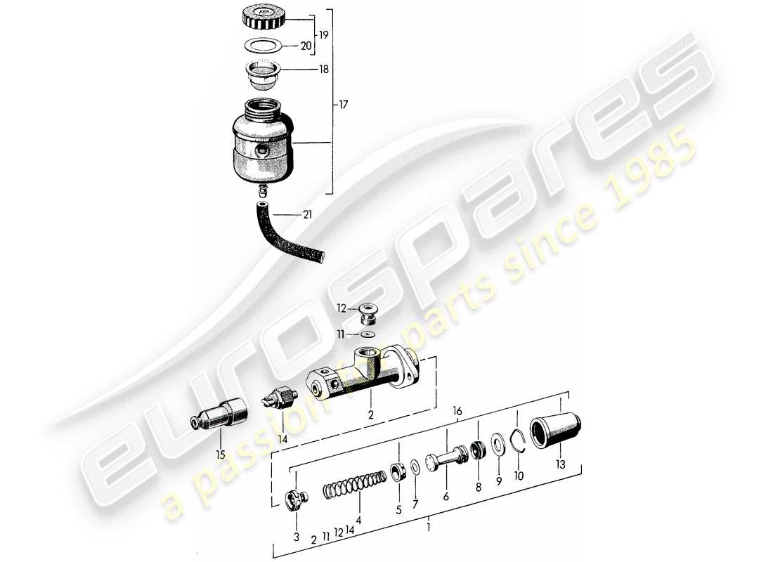 porsche 1961 (356b/356c) brake master cylinder - reservoir for - brake fluid part diagram