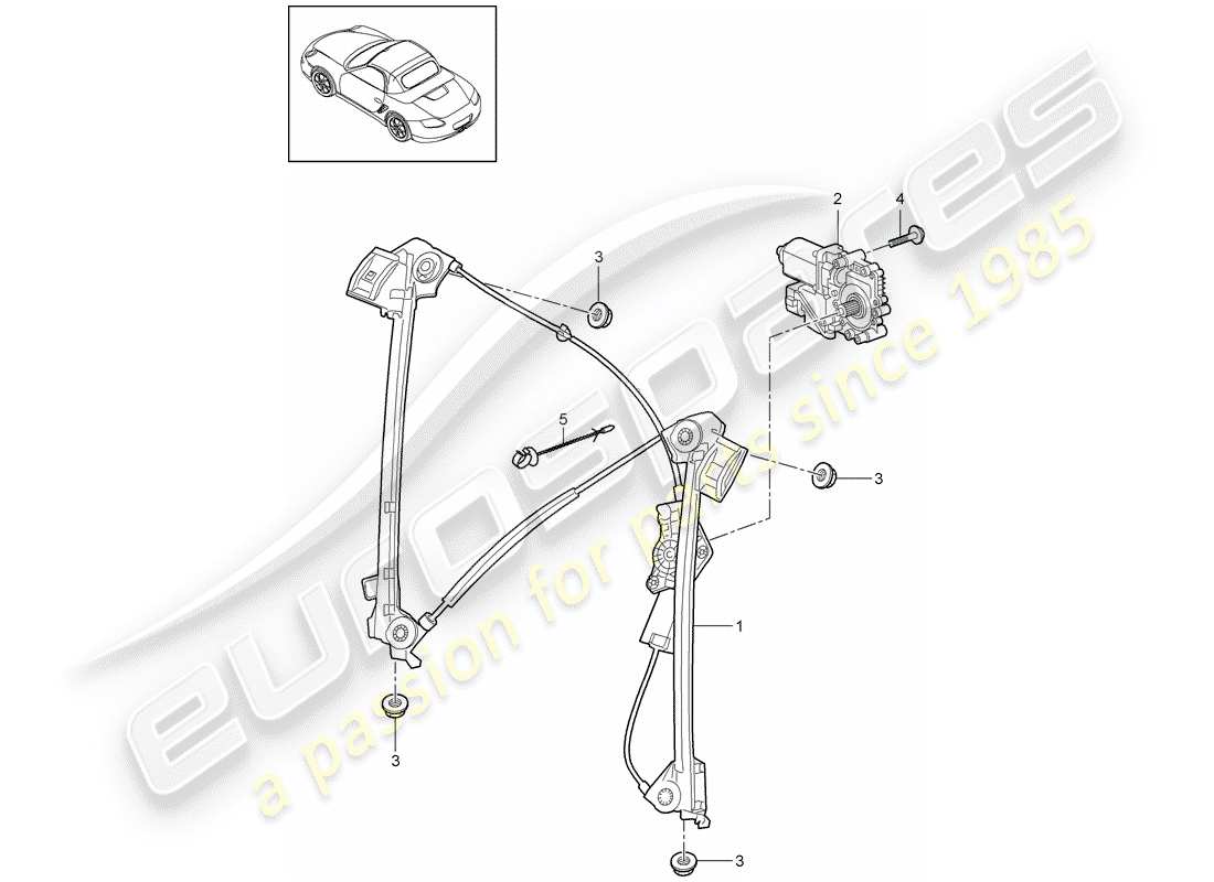 porsche 2011 (987 boxster) window regulator part diagram