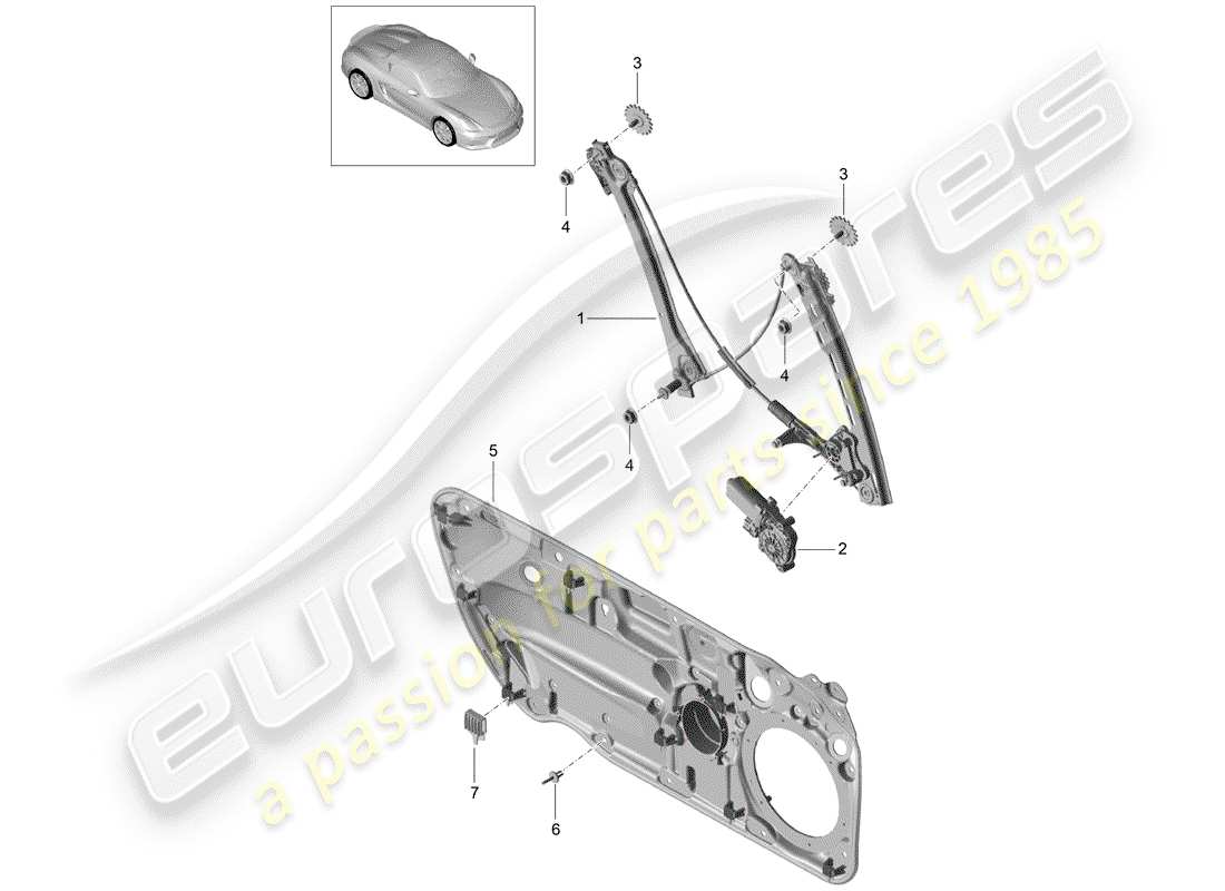 porsche 2016 (981 boxster spyder) window regulator part diagram