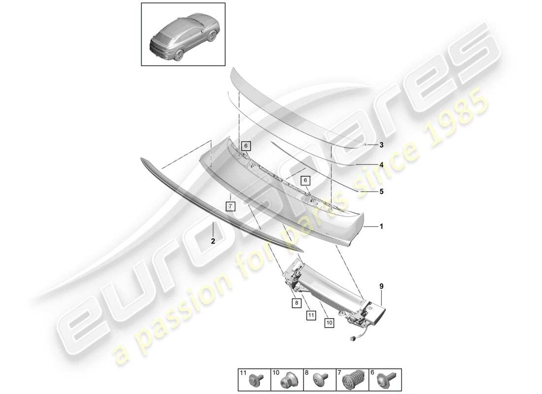 porsche 2020 (cayenne e3 9ya/9yb) rear spoiler part diagram