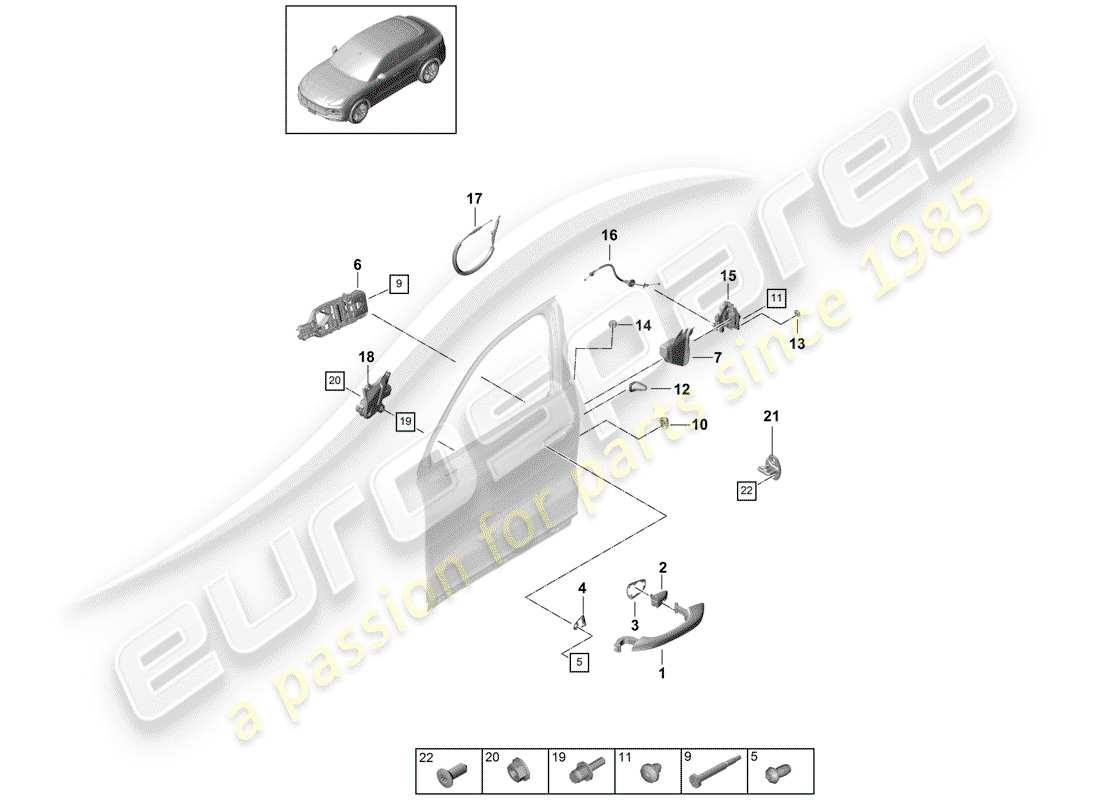 porsche 2020 (cayenne e3 9ya/9yb) door handle, outer part diagram