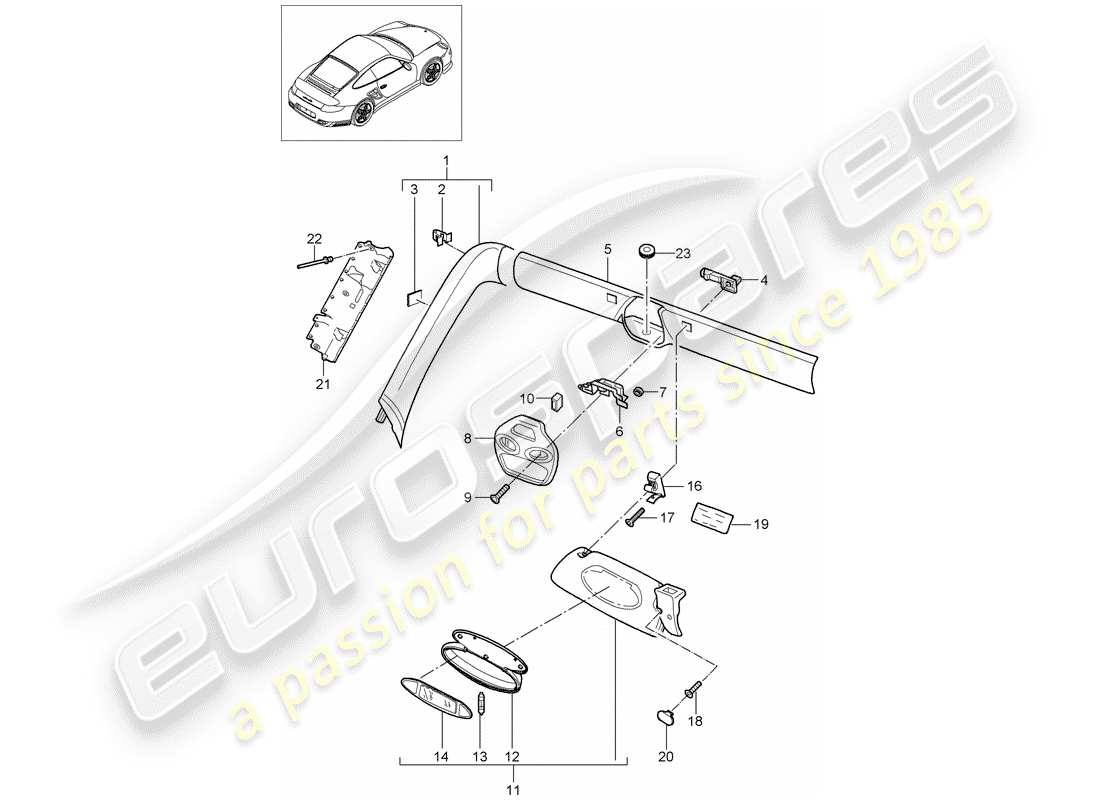 porsche 2008 (997-1 turbo / gt2) a-pillar part diagram