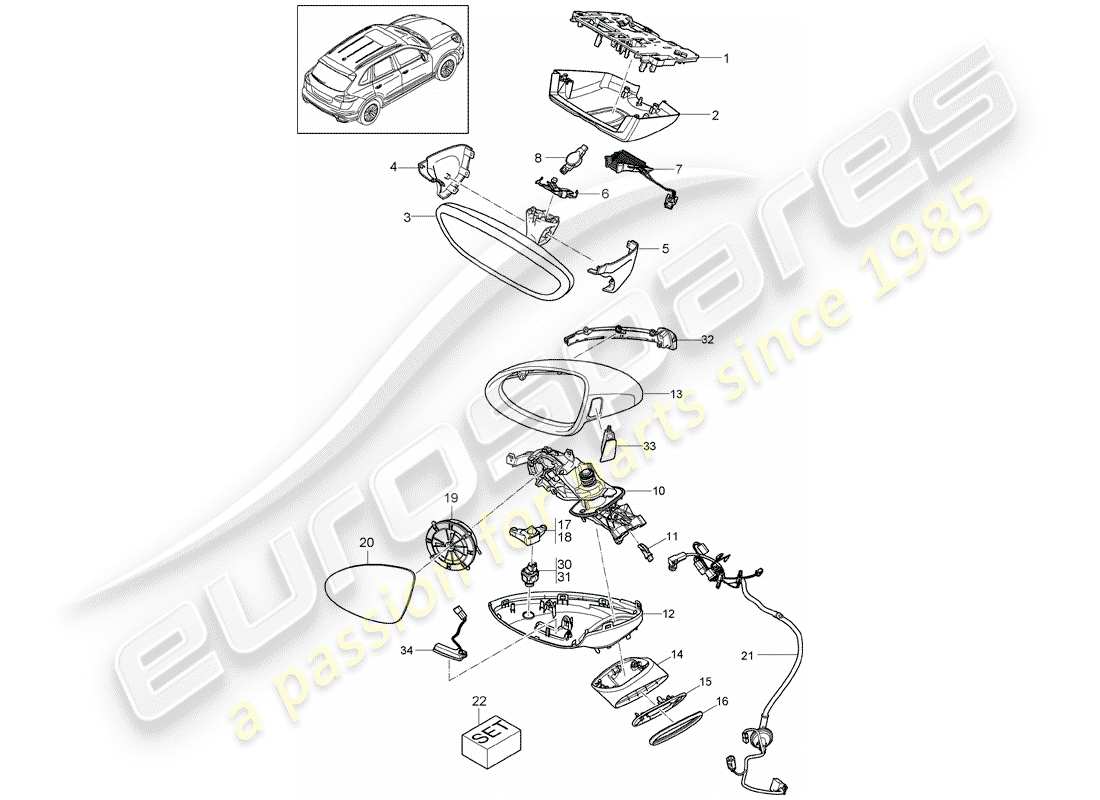 porsche 2015 (cayenne e2 92a) rear-view mirror part diagram