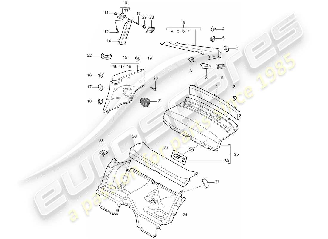 porsche 2008 (997-1 turbo / gt2) trims part diagram