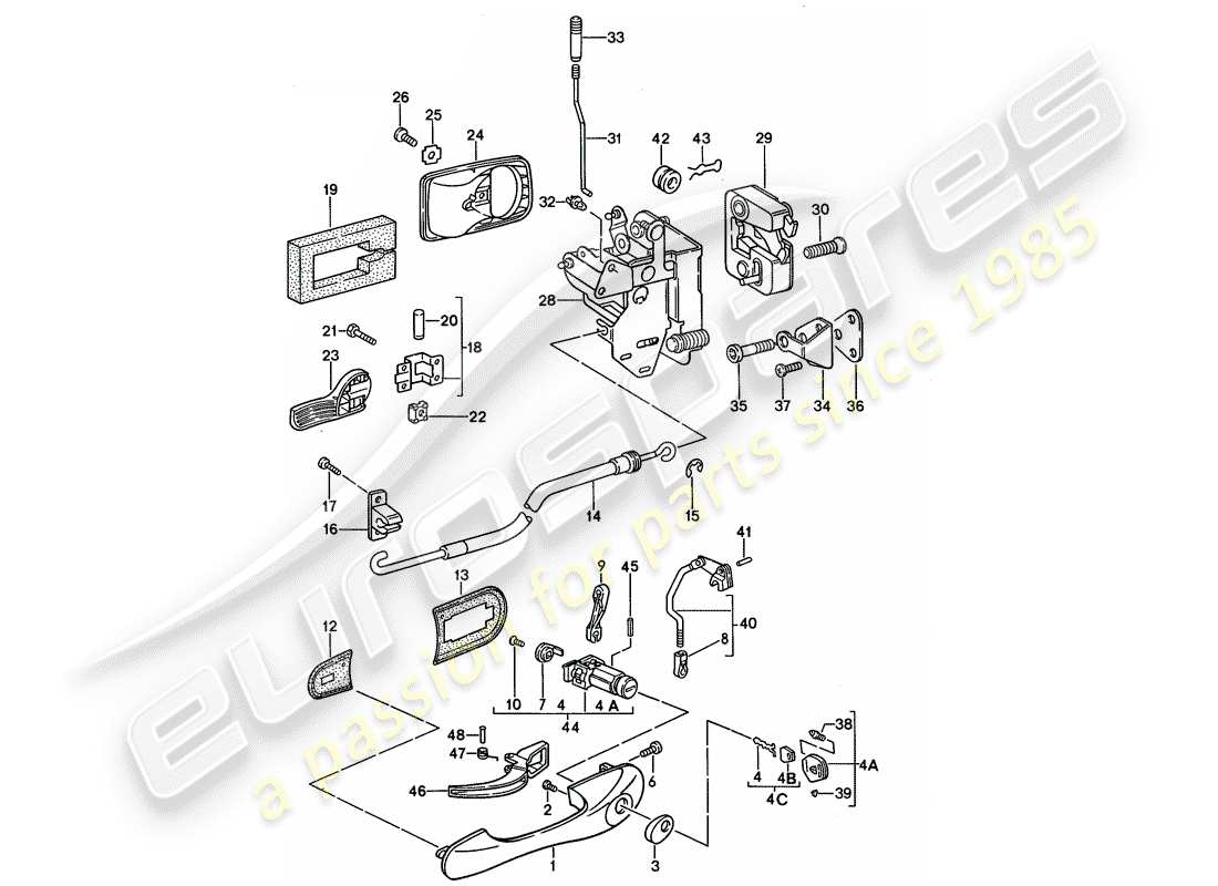 porsche 1992 (968) door handle, outer - door latch parts diagram