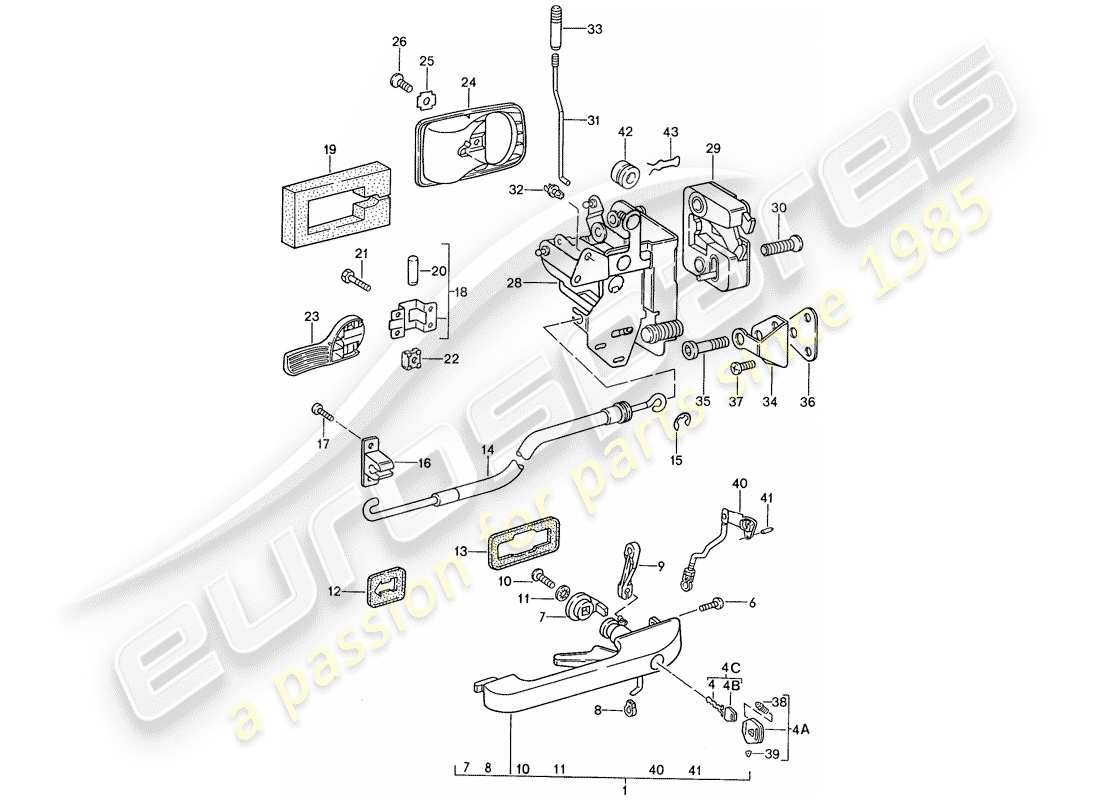 porsche 1991 (944) door handle, outer - door latch part diagram