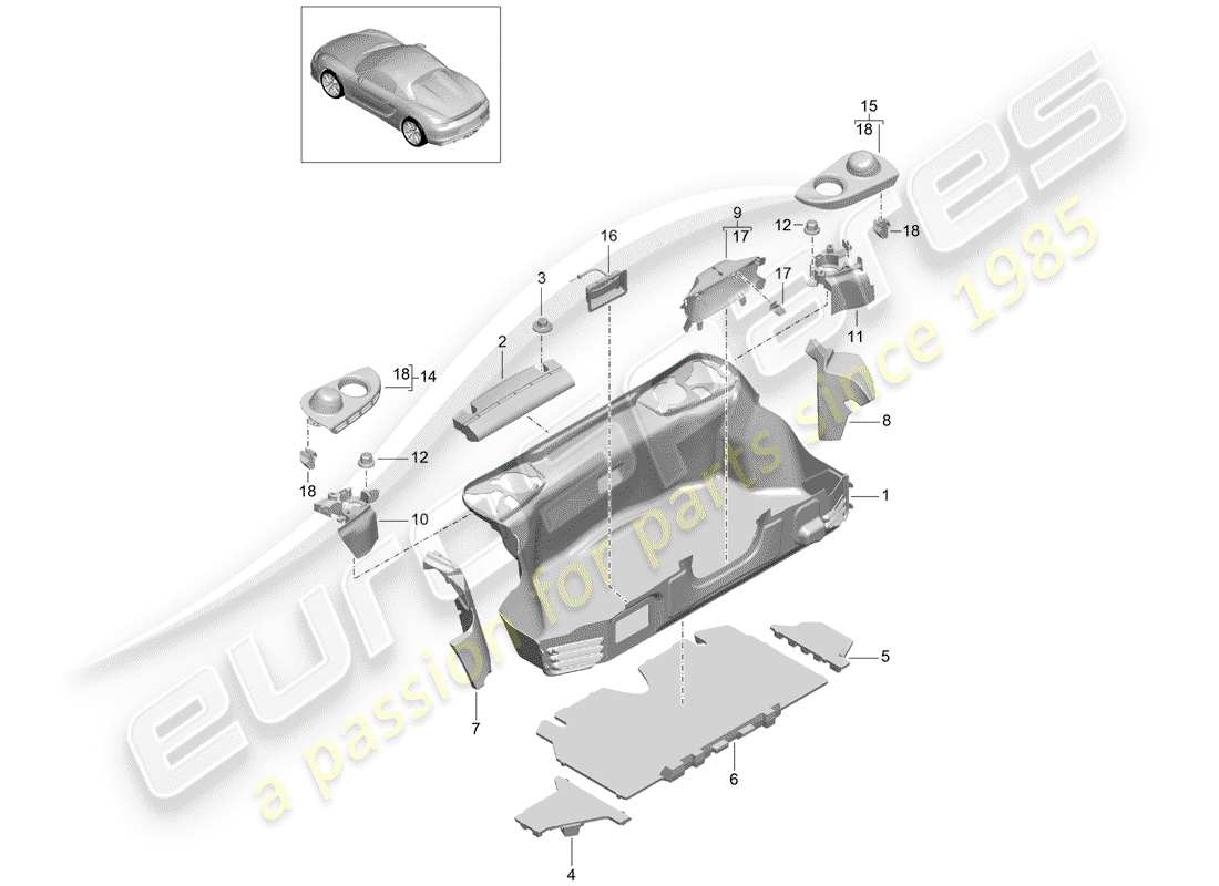 porsche 2016 (981 boxster spyder) luggage compartment part diagram