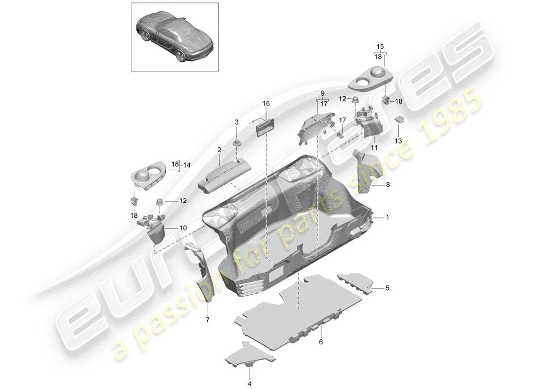 porsche 2014 (981 boxster) luggage compartment part diagram