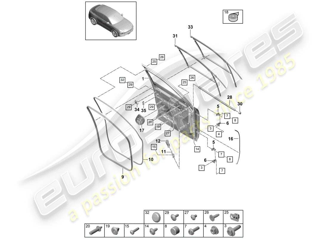 porsche 2018 (cayenne e3 9ya/9yb) door shell part diagram