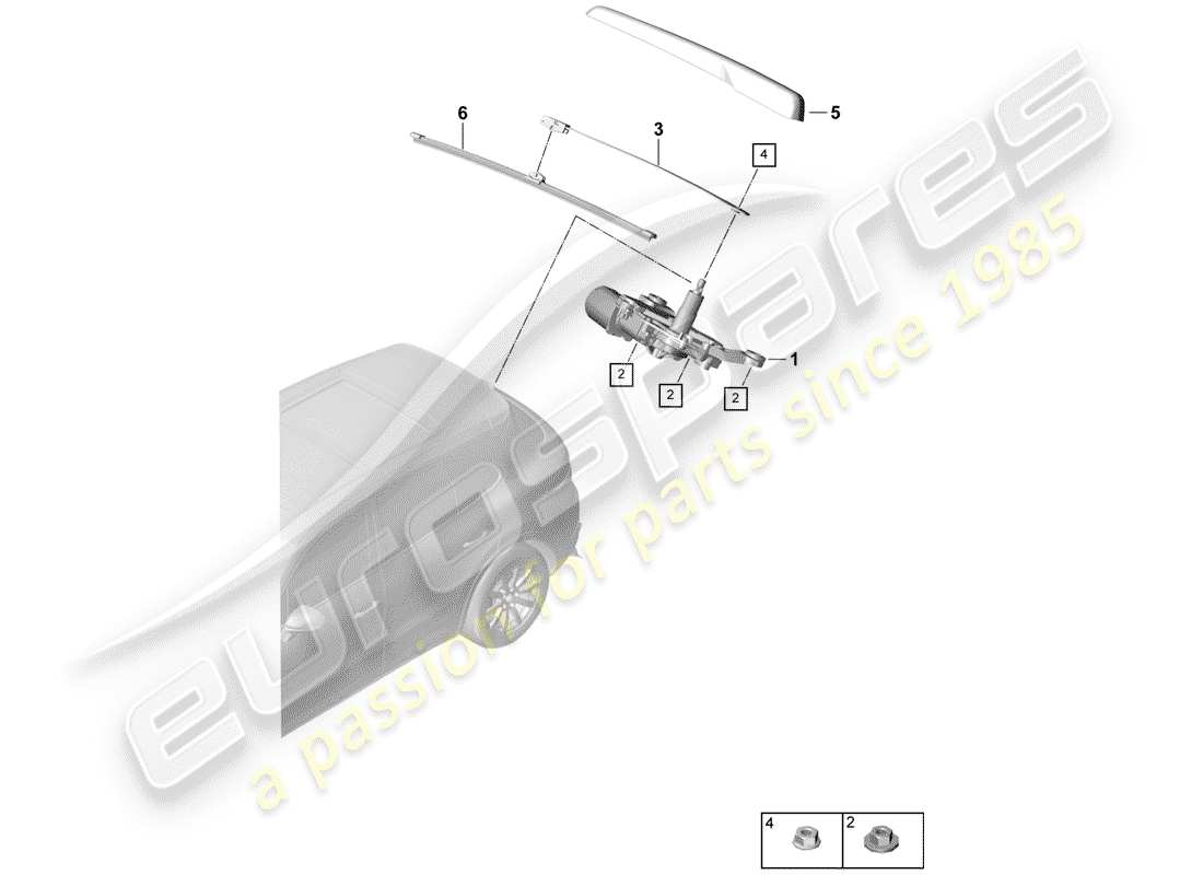 porsche 2019 (cayenne e3 9ya/9yb) rear window wiper part diagram