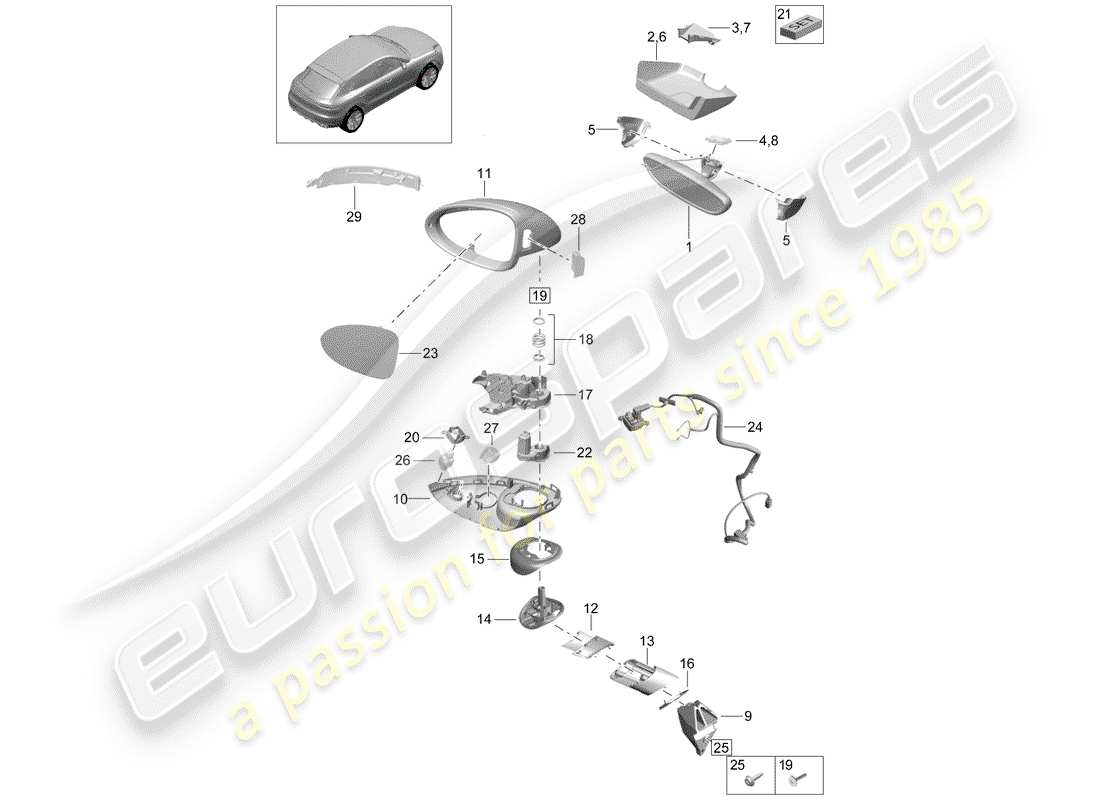 porsche 2019 (macan) rear view mirror part diagram