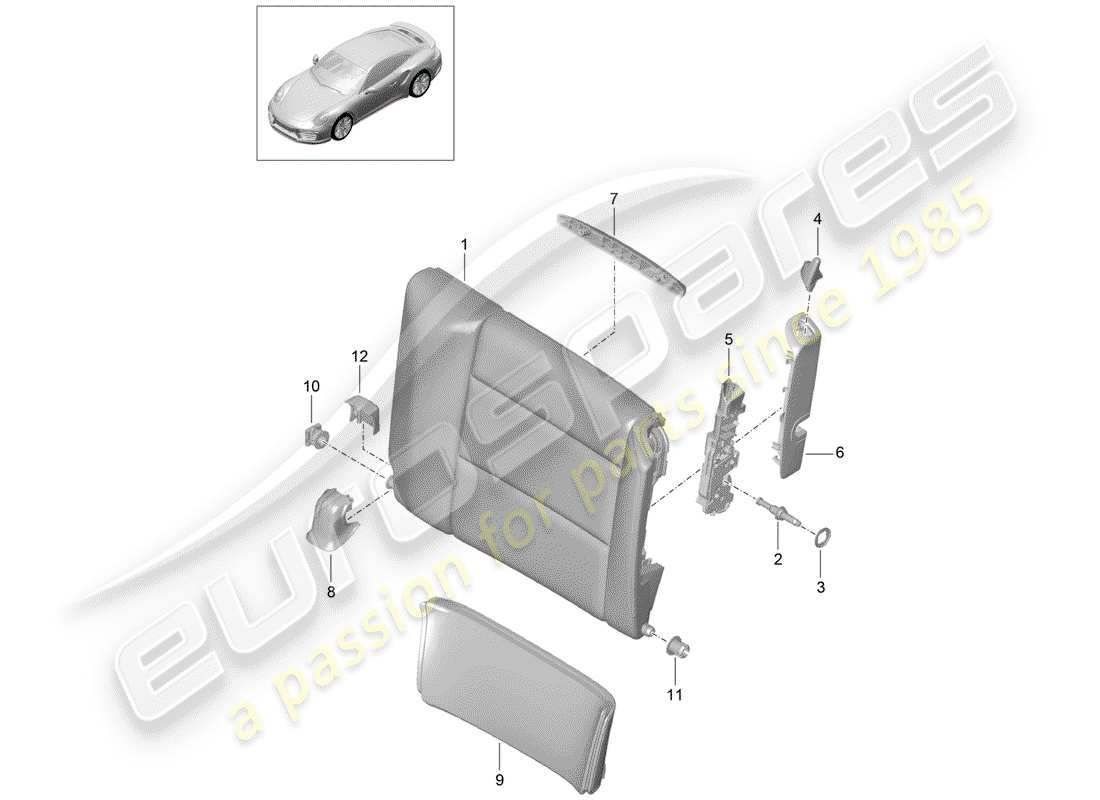 porsche 2019 (991-2 turbo) emergency seat backrest part diagram