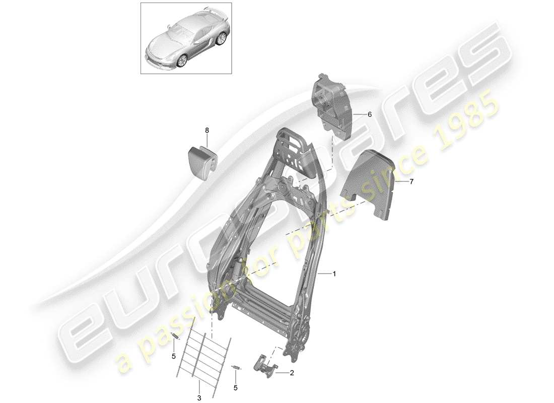 porsche 2016 (981 cayman gt4) backrest frame part diagram