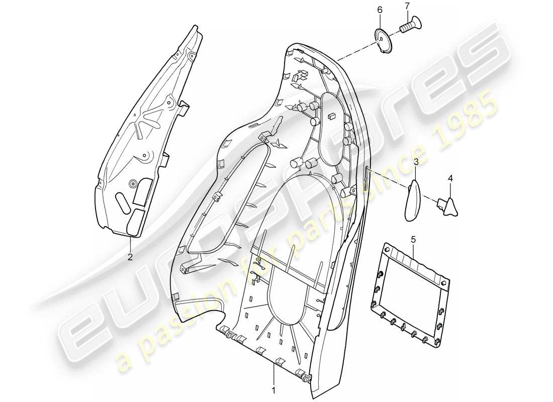 porsche 2005 (987 boxster) backrest shell part diagram