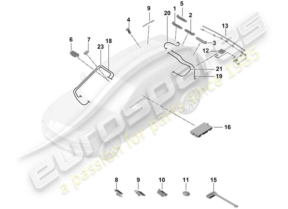 porsche 2018 (cayenne e3 9ya/9yb) antenna booster part diagram