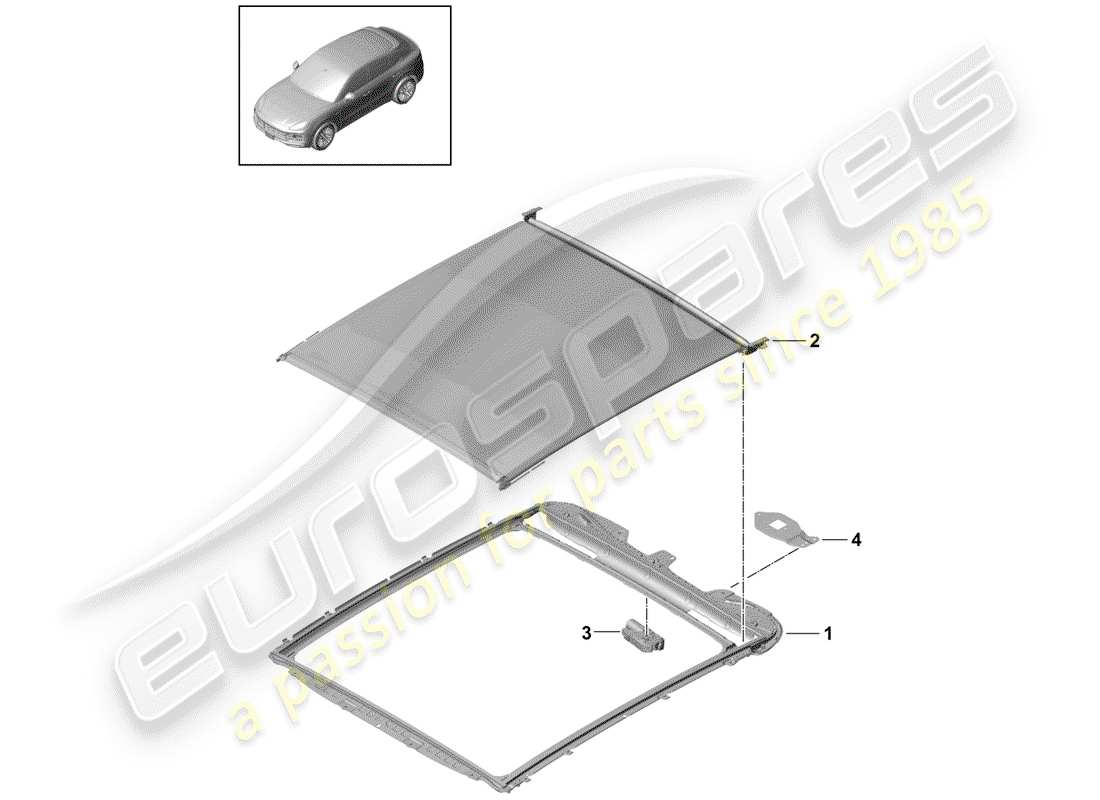 porsche 2019 (cayenne e3 9ya/9yb) glass roof part diagram