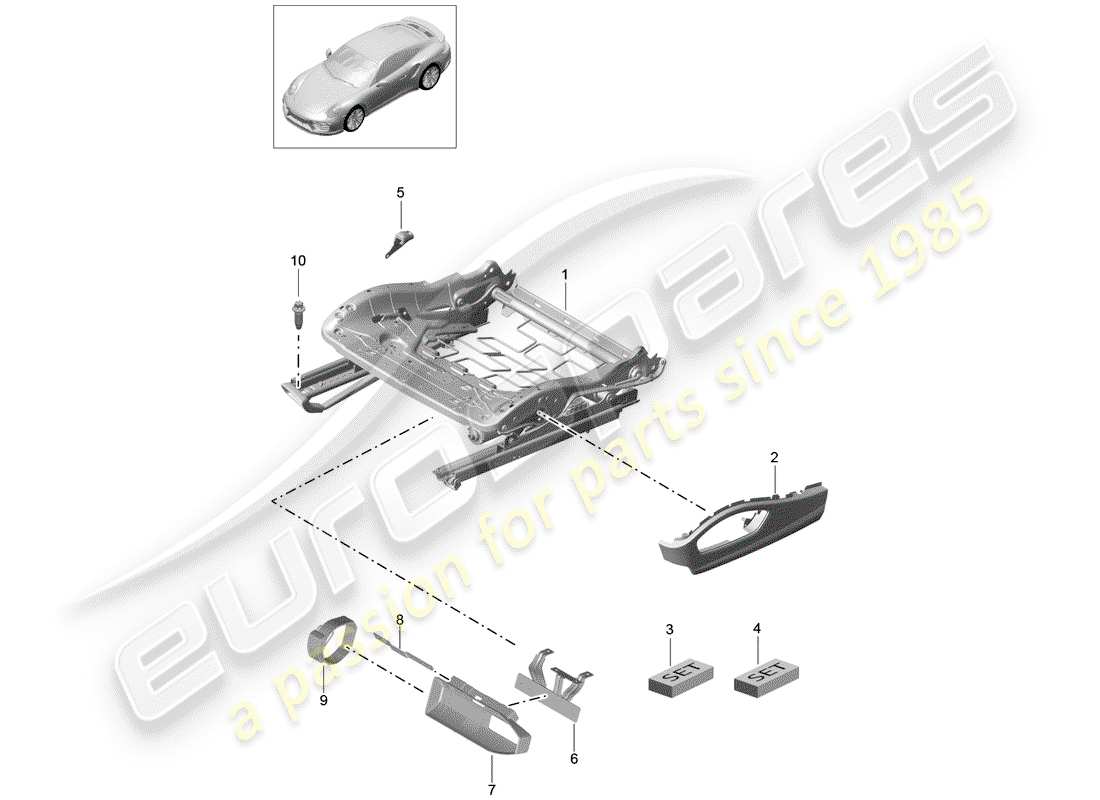 porsche 2015 (991-1 turbo) seat frame part diagram