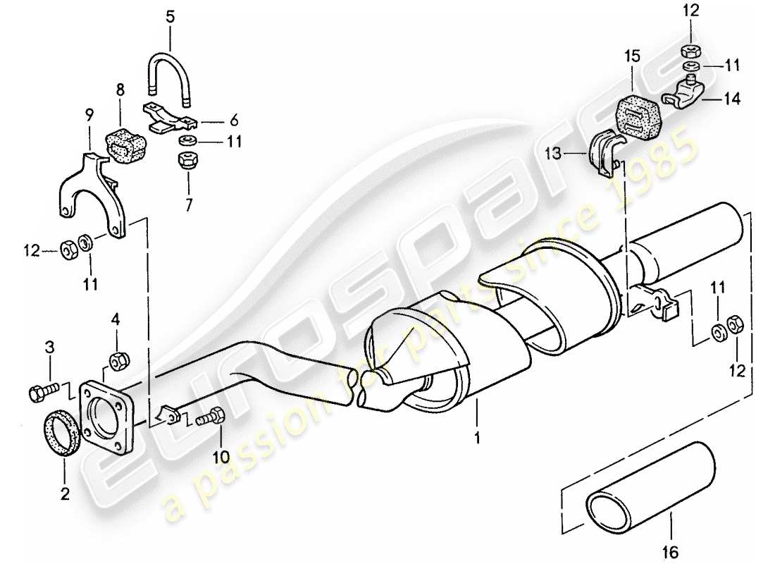 porsche 1991 (944) exhaust system - exhaust silencer, rear part diagram