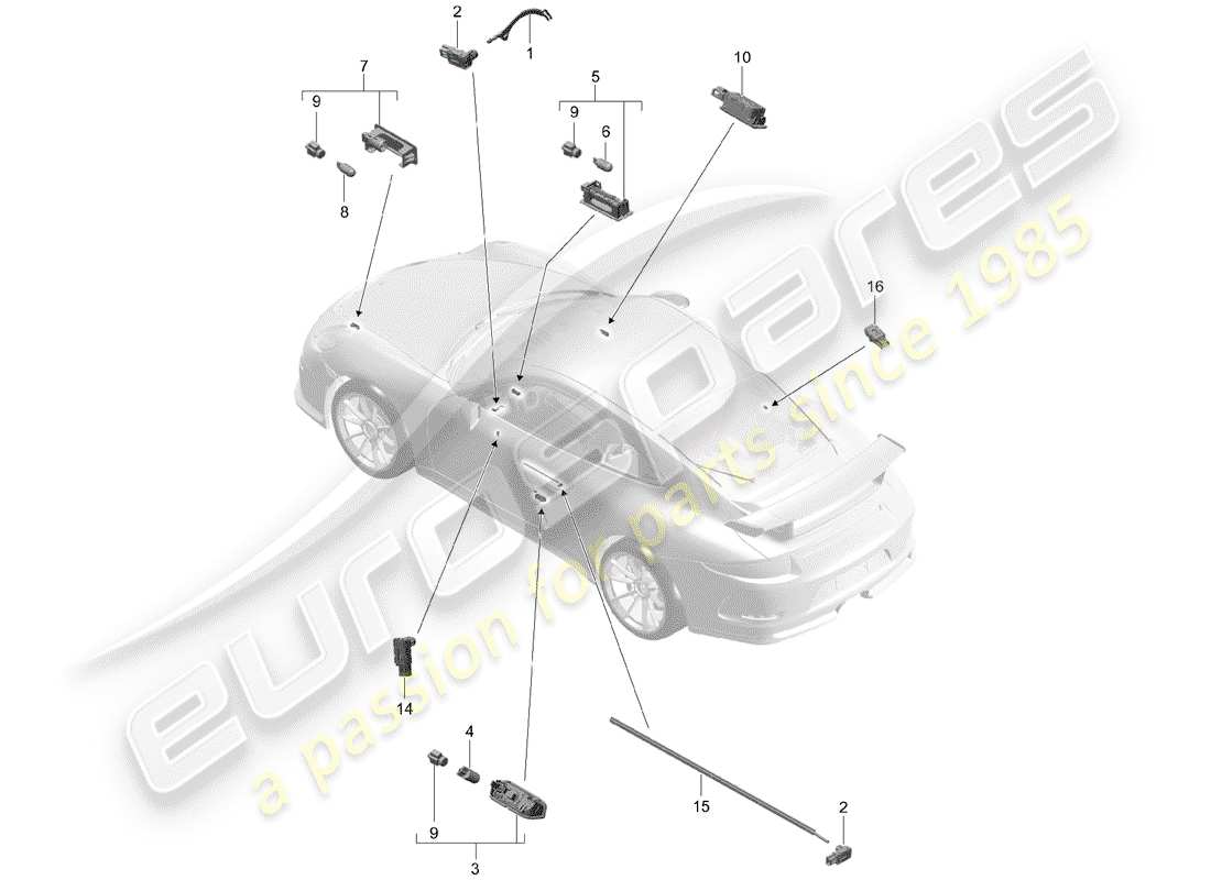 porsche 2014 (991-1 r/gt3/rs) interior lighting part diagram