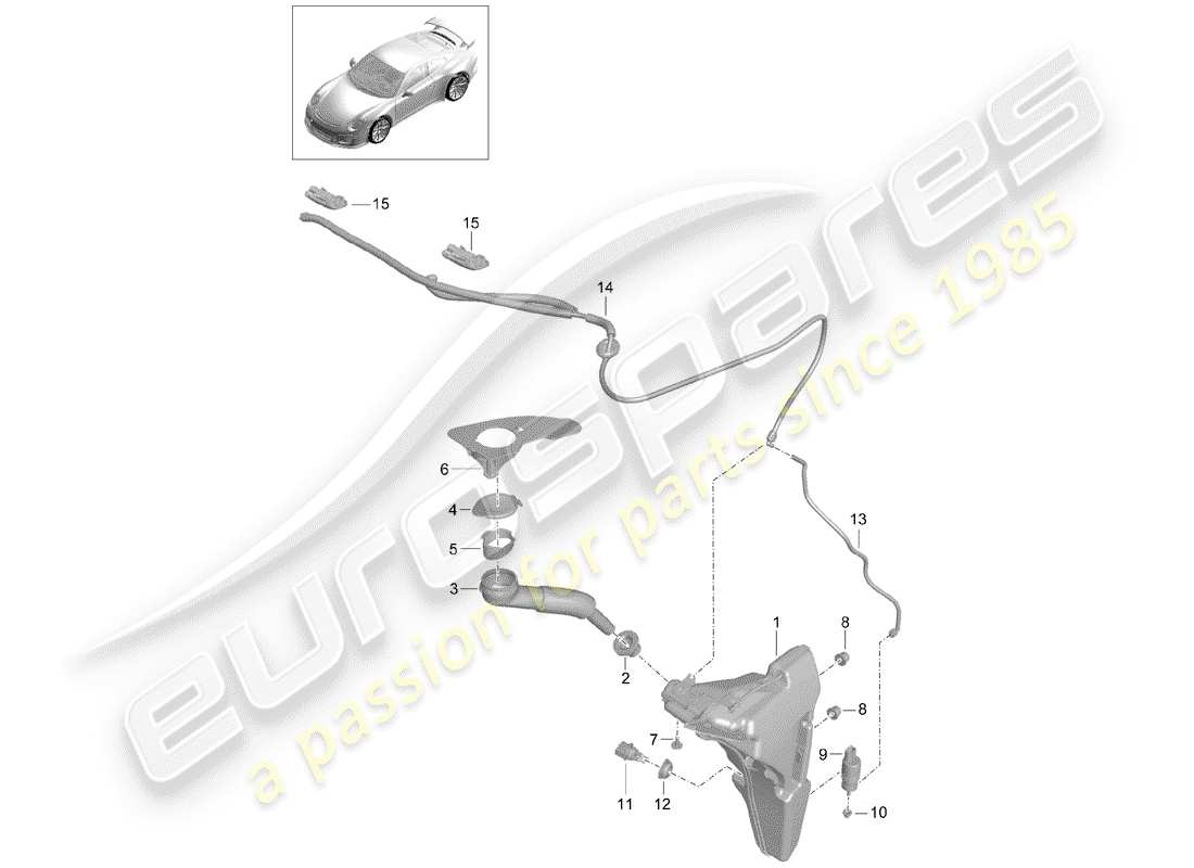 porsche 2016 (991-1 r/gt3/rs) windshield washer unit part diagram