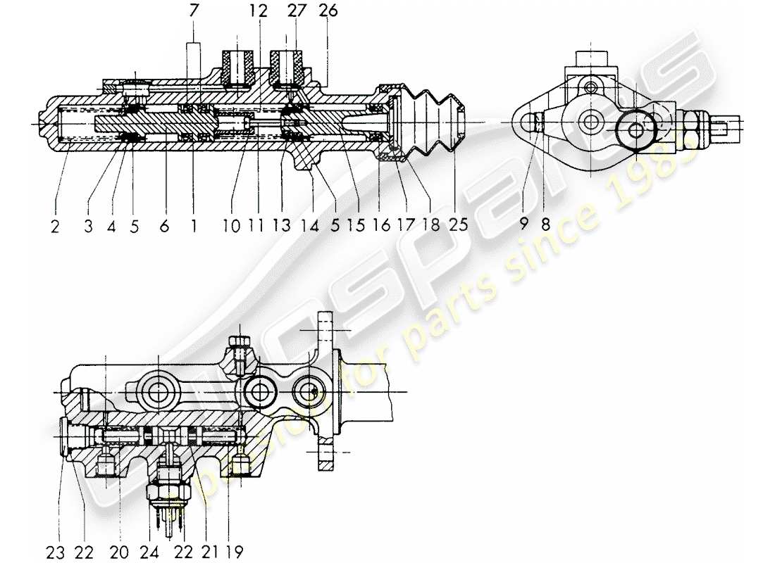 porsche 1970 (911) brake master cylinder - $ 19,05 - with: - warning function - single parts part diagram