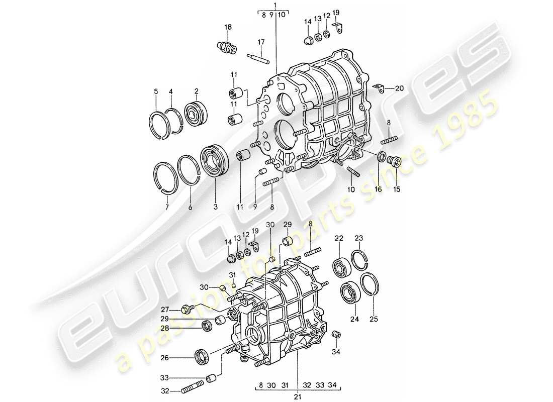porsche 1988 (959) gear housing - transmission cover part diagram