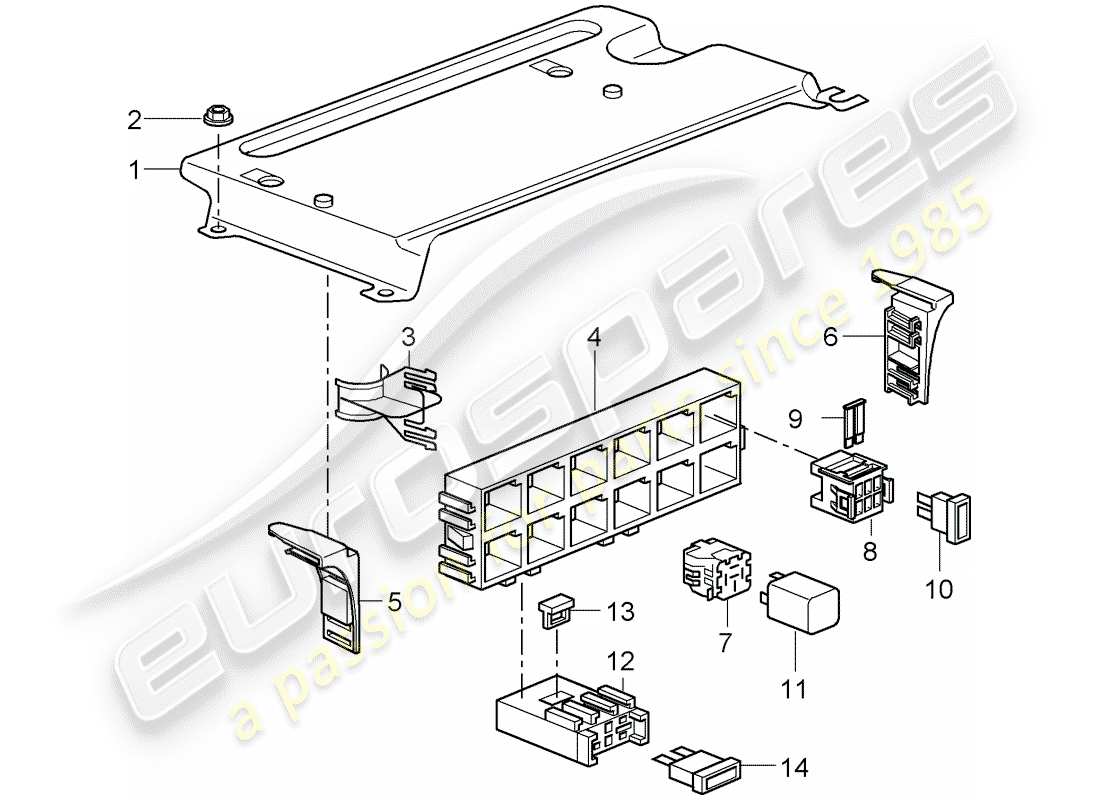 porsche 2007 (997-1 turbo / gt2) fuse box/relay plate parts diagram