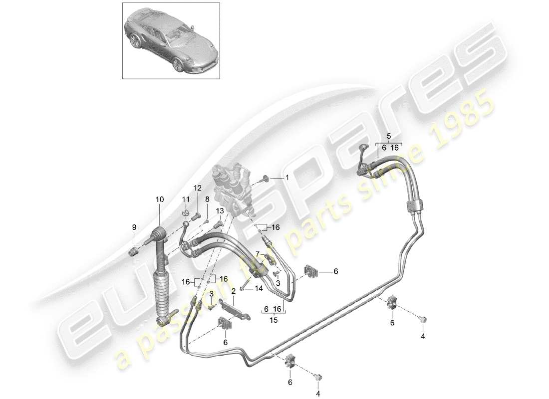 porsche 991 turbo (2016) hydraulic line part diagram