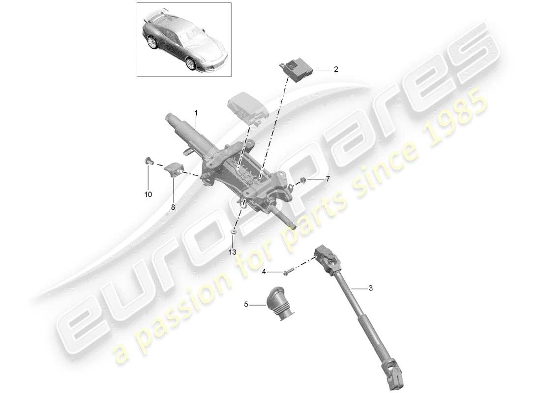 porsche 2014 (991-1 r/gt3/rs) steering column part diagram