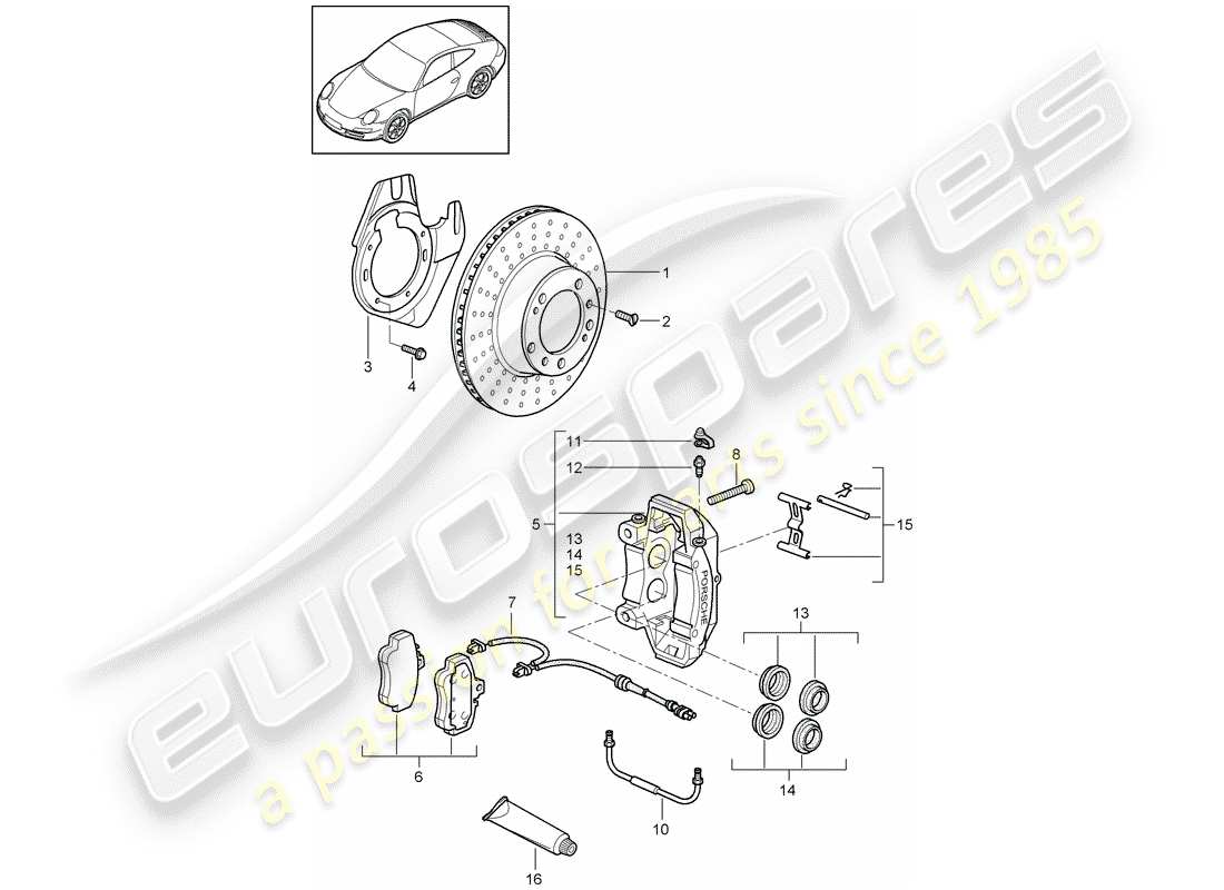 porsche 2009 (997-2) disc brakes part diagram