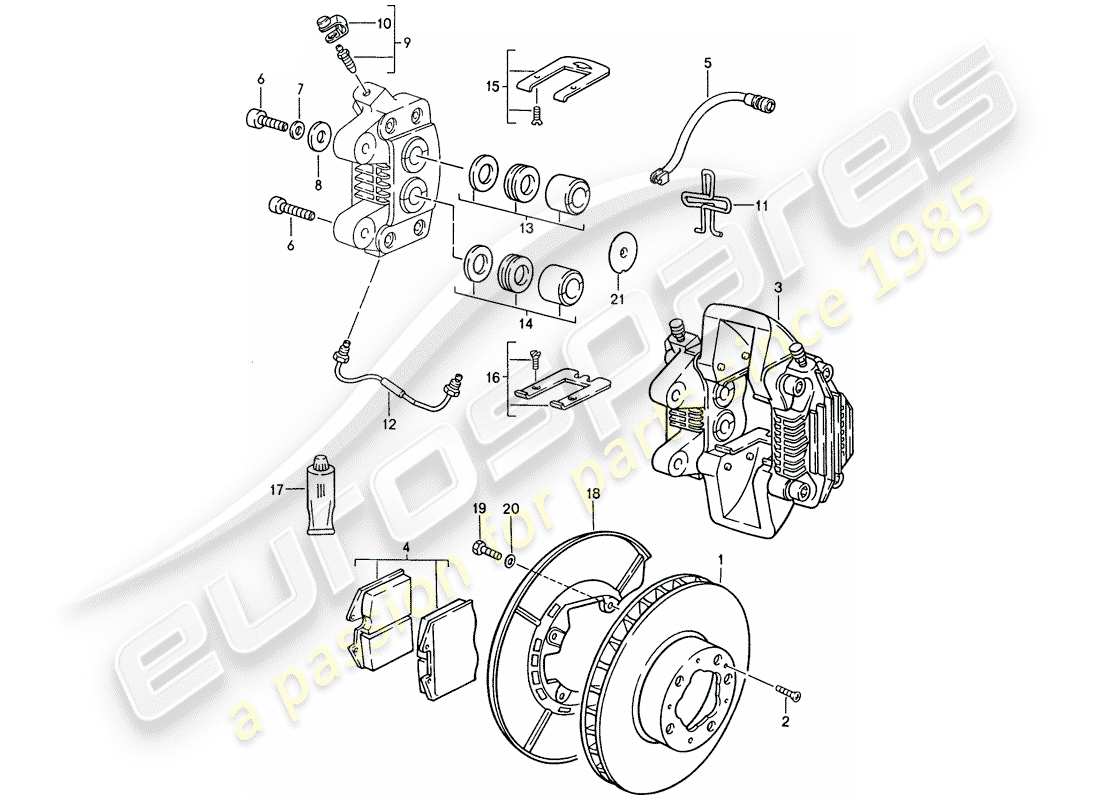 porsche 1986 (944) disc brakes - rear axle part diagram