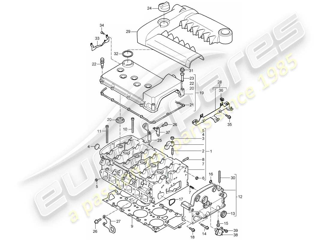 porsche 2005 (cayenne e1 9pa) cylinder head part diagram