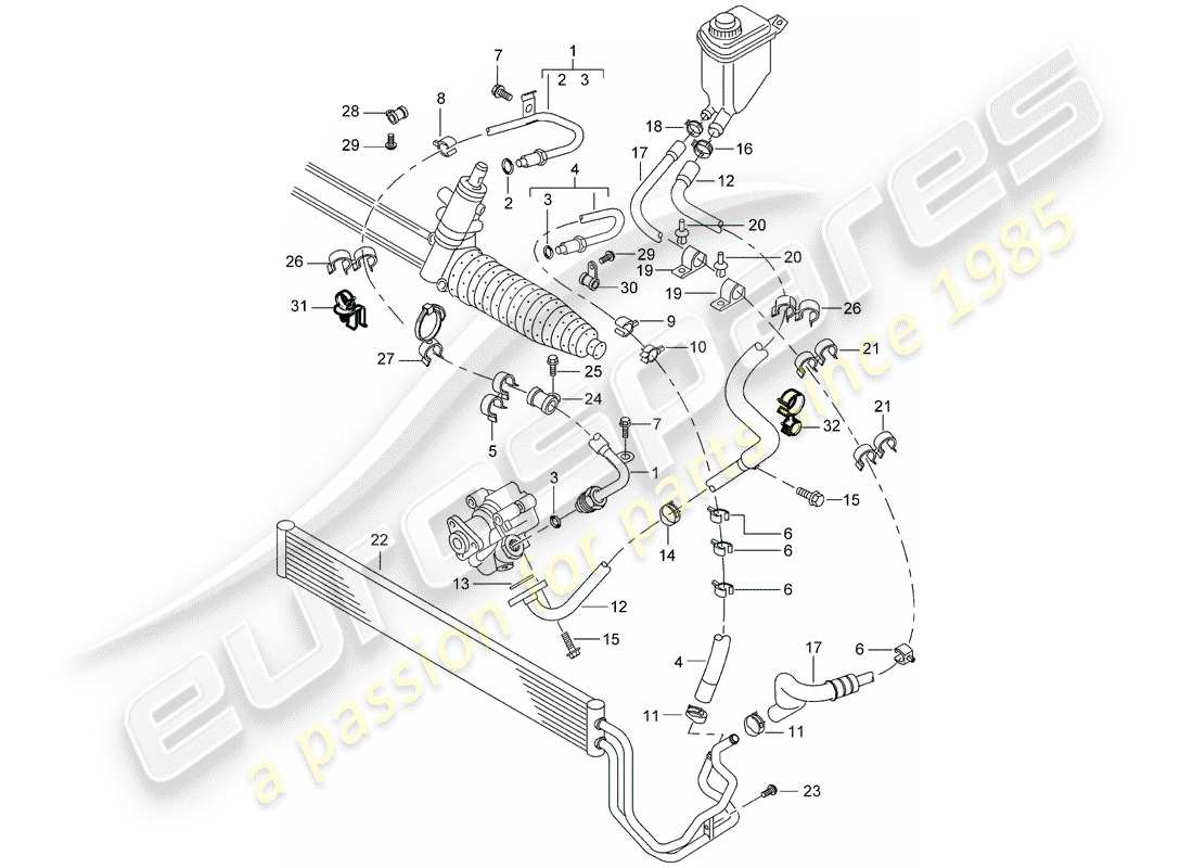 porsche cayenne (2003) power steering part diagram