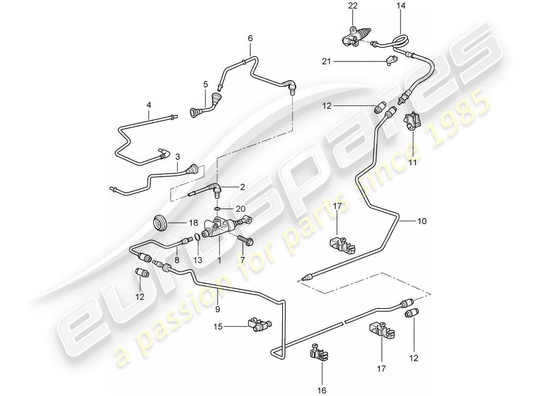 porsche 2007 (997-1 turbo / gt2) hydraulic clutch parts diagram