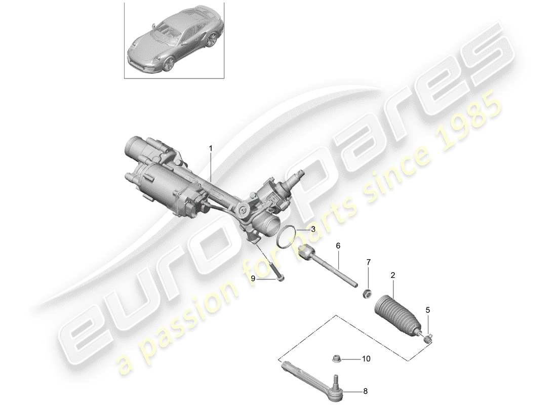 porsche 2017 (991-2 turbo) steering gear part diagram