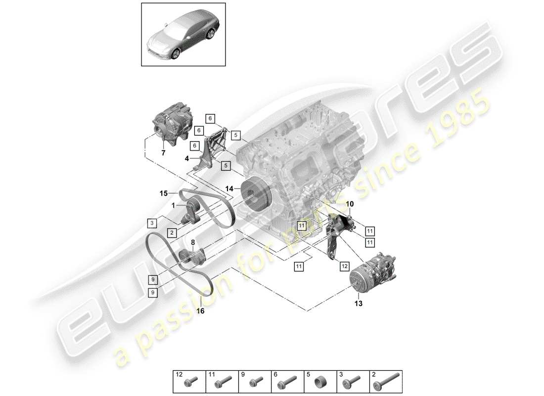 porsche 2017 (panamera 971-1) v-ribbed belt part diagram