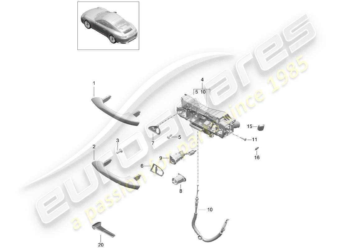 porsche 2020 (991-2) door handle, outer part diagram